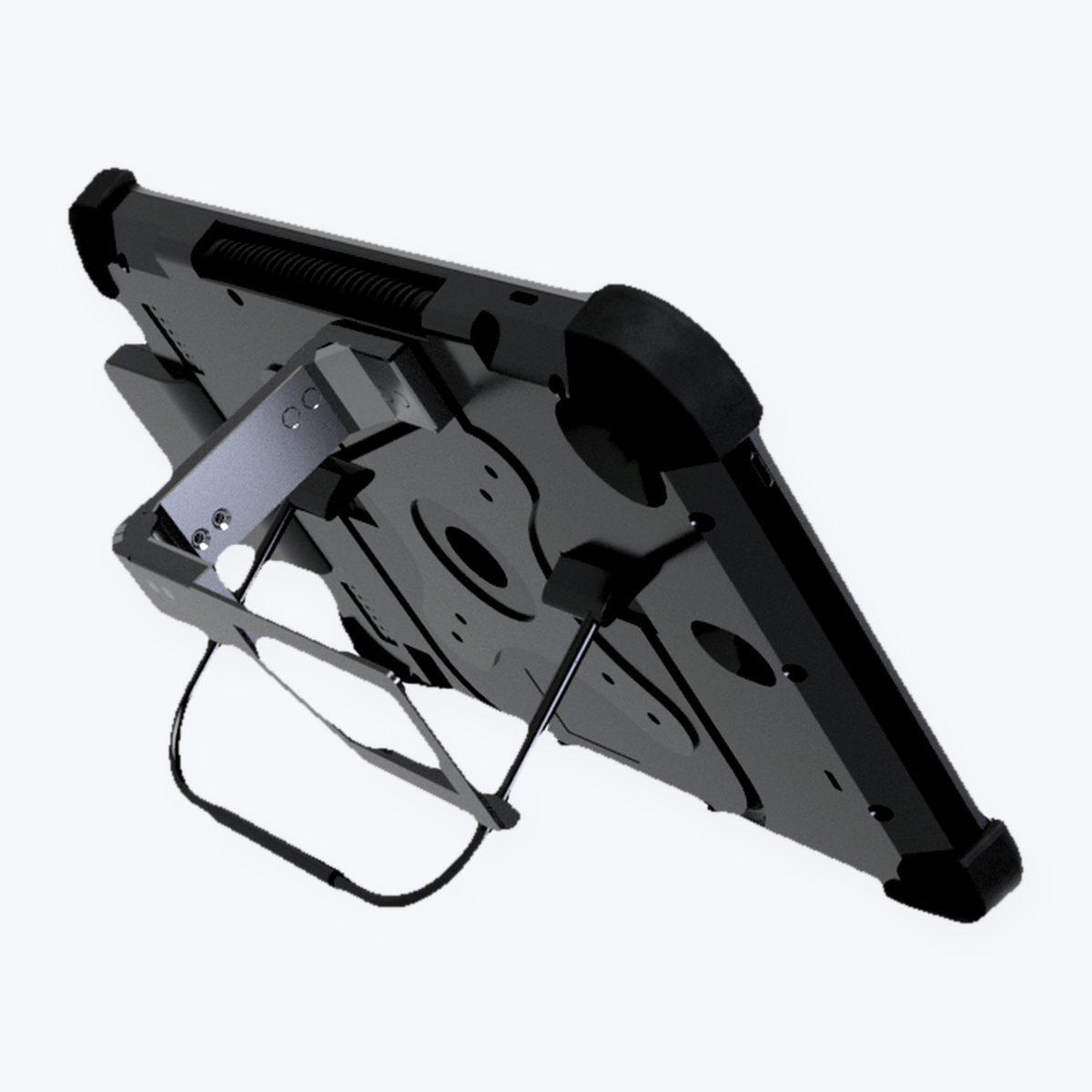 AIO Handheld Kiosk – Black, back view with foldable stand