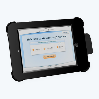 AIO Handheld Kiosk – Black rugged iPad enclosure with card reader